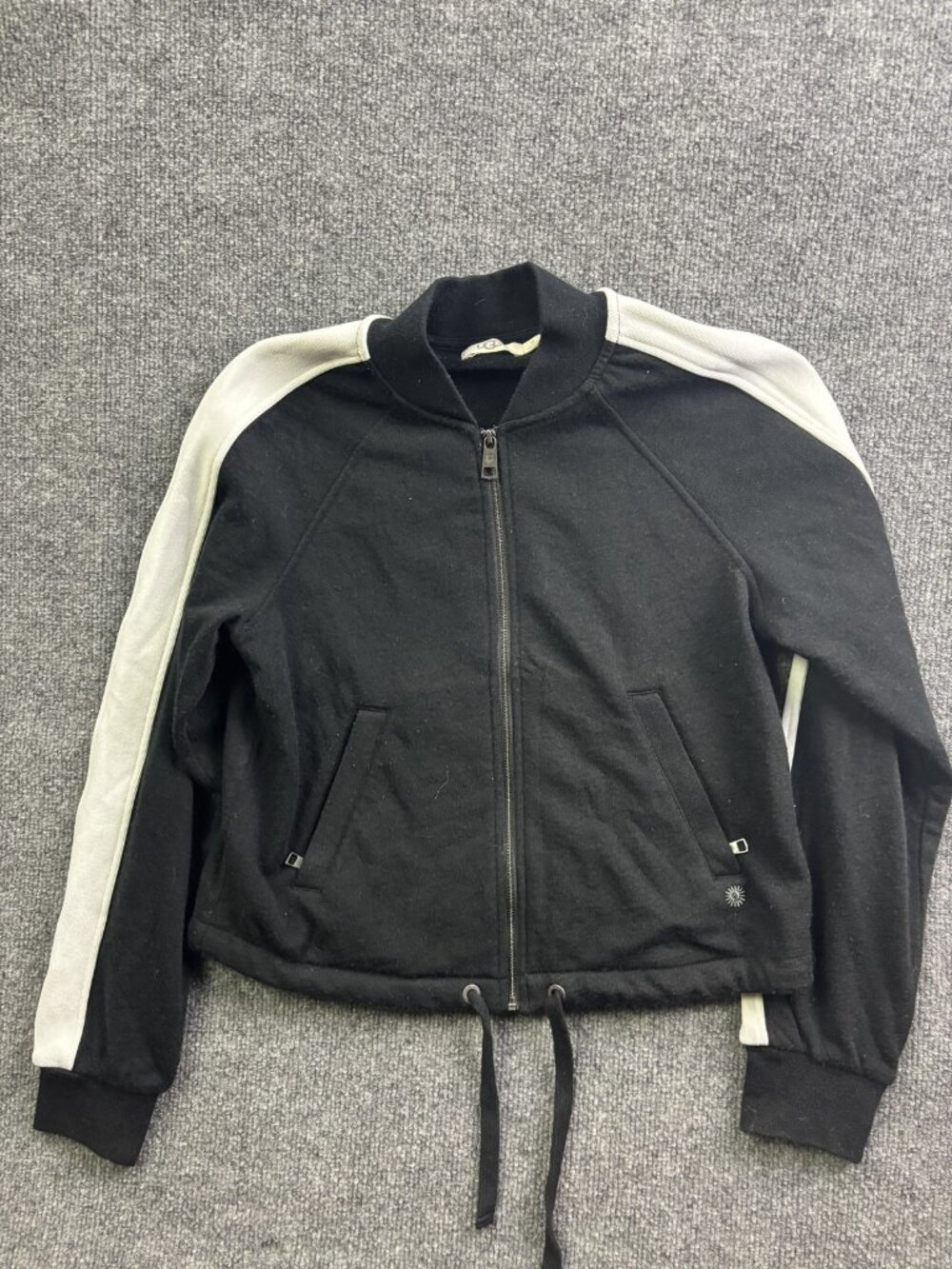 UGG‎ Jacket Womens XS Black Wool Track Full Zip Drawstring Colorblock Athletic